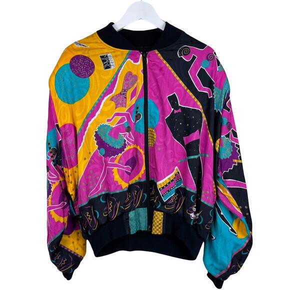 Jeanne Marc 1992 World Figure Skating Colorful Zip Up Jacket Rayon 90's - Picture 1 of 8